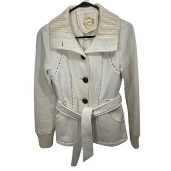 Womens Knitted Dove Ivory Knit Button-Front Belted Light-weight Jacket Size Sm - Picture 1 of 12